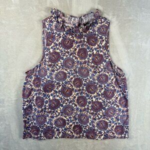 J.Crew Paisley Linen Sleeveless Blouse Ruffle Collar Boho Cottagecore Top M